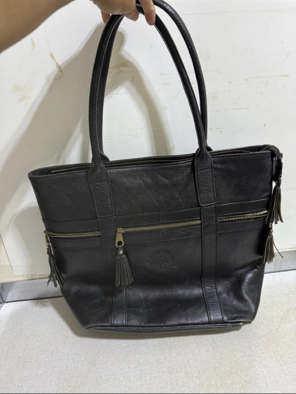 Mulberry Black Leather Tote with Tassel Zippers